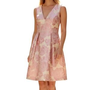 Roz & Ali Women's 2 Pink Cream V-Neck Sleeveless Formal Pocketed Midi Dress